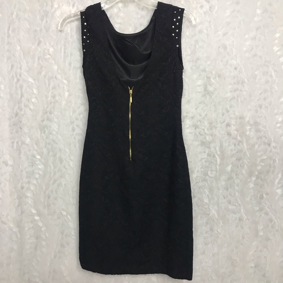 Zara Black Jacquard Dress Large Jeweled Sleeves - Picture 4 of 6